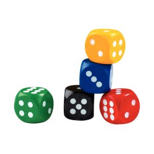 colourful dice with white dots