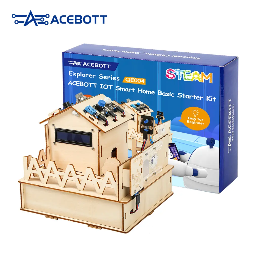 acebott smart home starter kit for esp32 wooden house iot wifi (basic version) explorer series with tutorial and app diy paint with color home